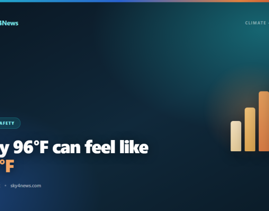 Sky4News graphic: why 96F can feel like 137F, with a rising heat scale