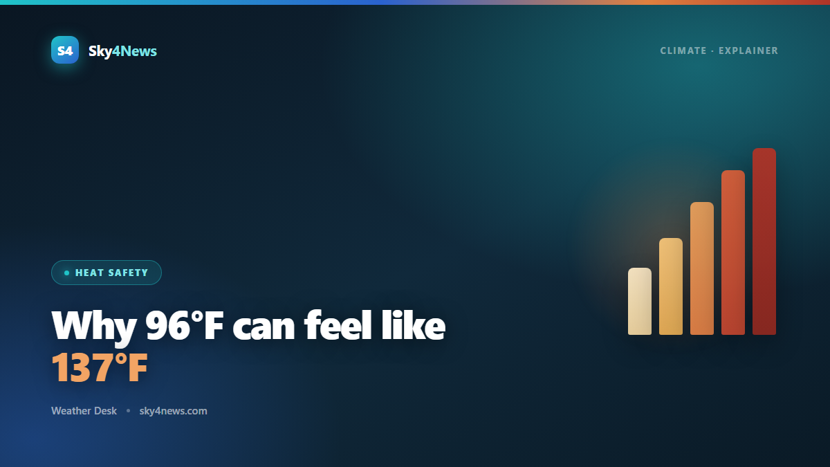 Sky4News graphic: why 96F can feel like 137F, with a rising heat scale