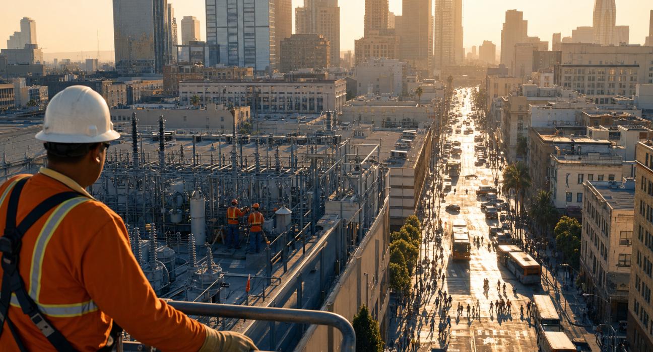 City utility crew monitoring the power grid during a heat wave