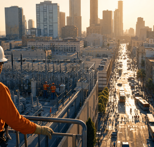 City utility crew monitoring the power grid during a heat wave